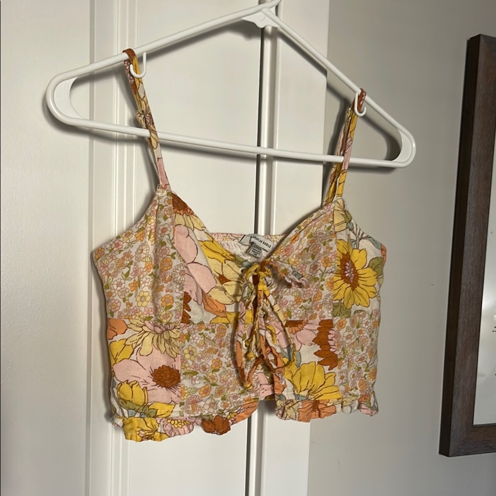 ✿ Floral Lace-Up Crop Tank Top ✿